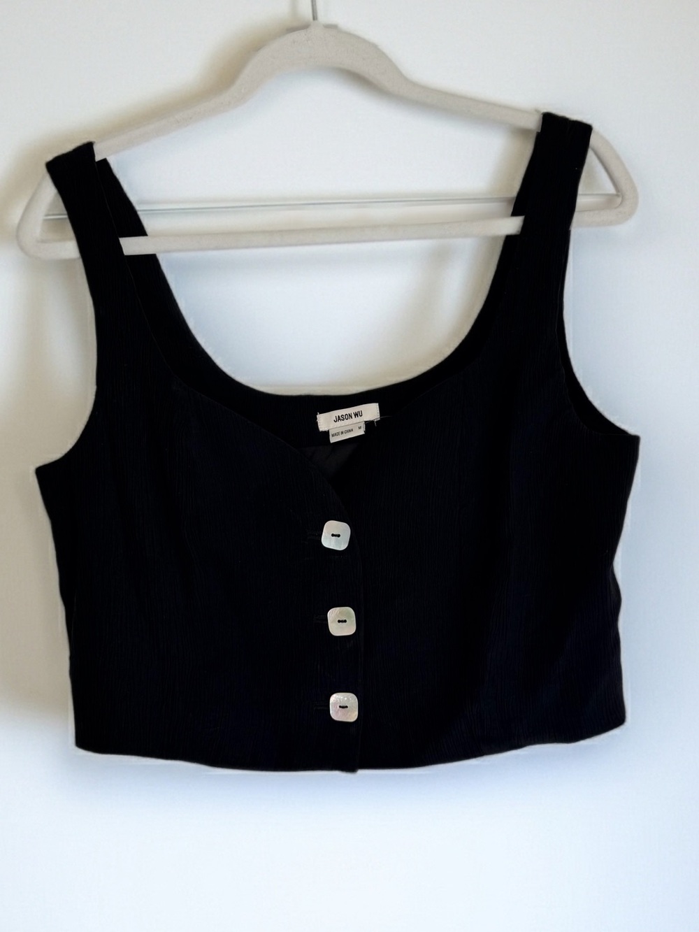 Jason Wu Black Button Front Crop Vest Top M Quiet Luxury Minimalist Square NWOT